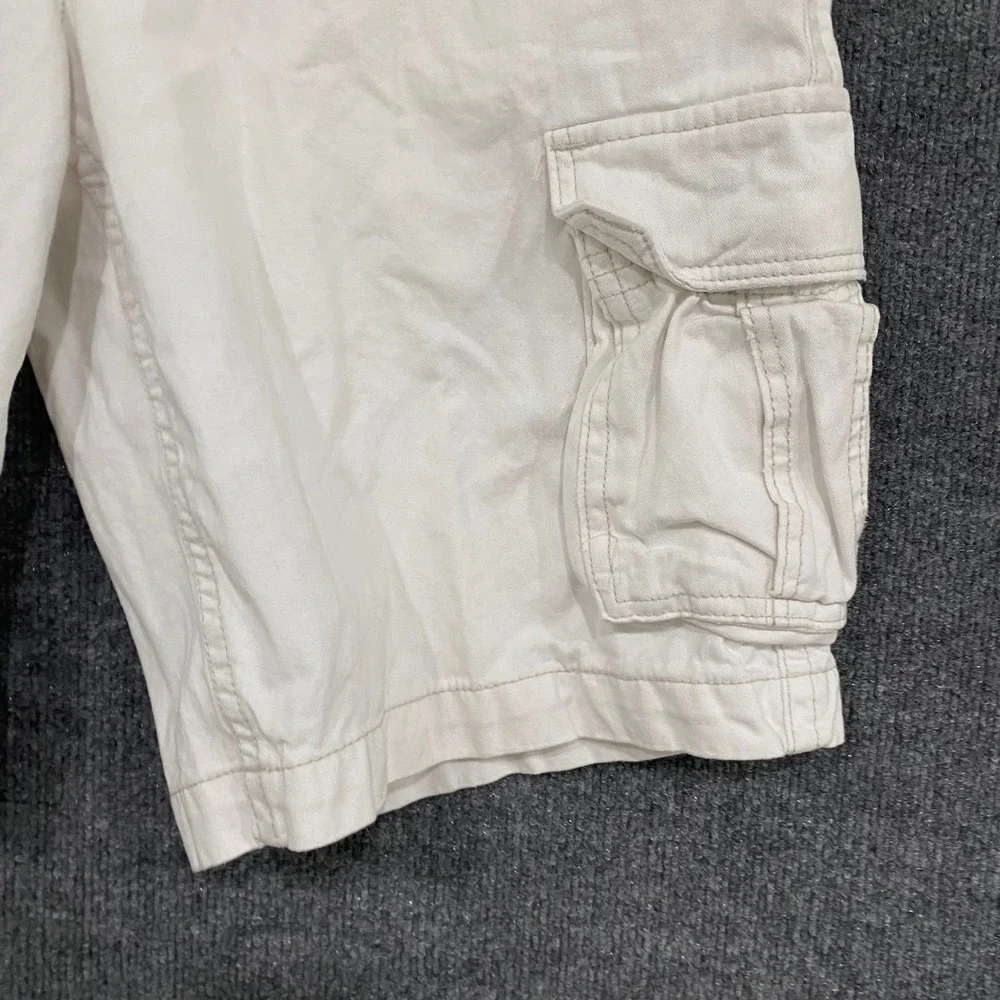Aeropostale Mens Authentic Cargo Shorts Off White Cream Cotton Twill Size 38